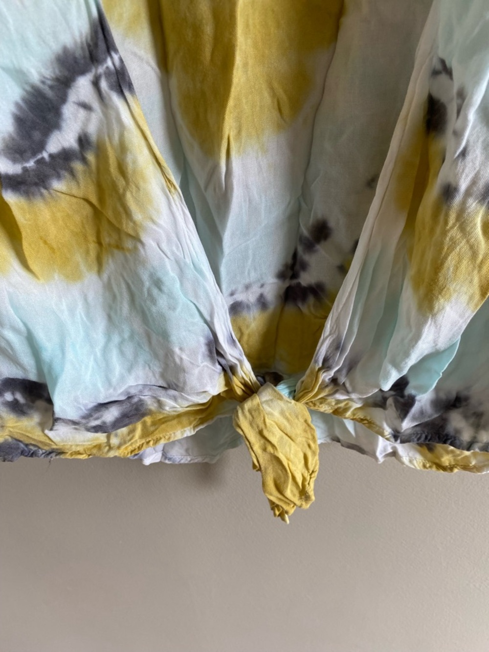 Young Fabulous & Broke Front-Tie Tie-Dye Blouse in Yellow, Light Blue & Gray - Picture 7 of 10